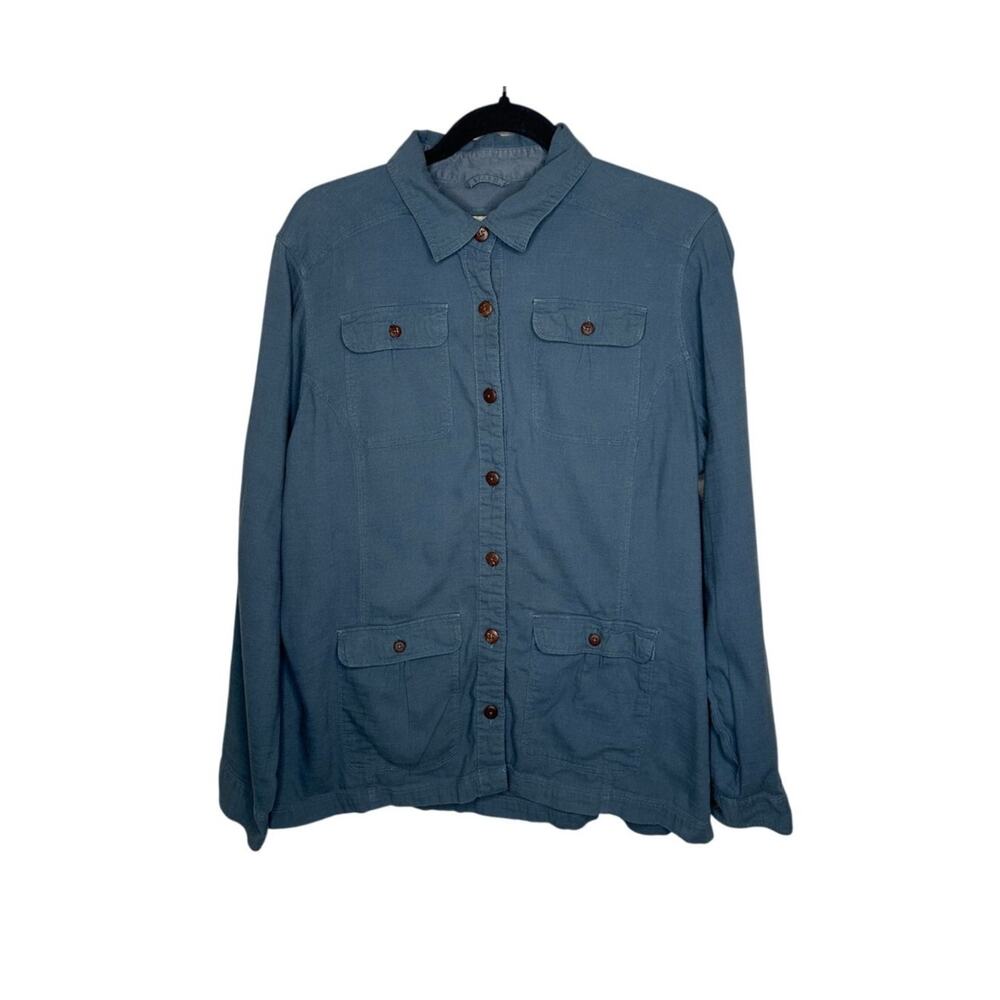Royal Robbins Shirt Jacket Womens XL Blue Cotton Utility Shacket Roll Tab Safari